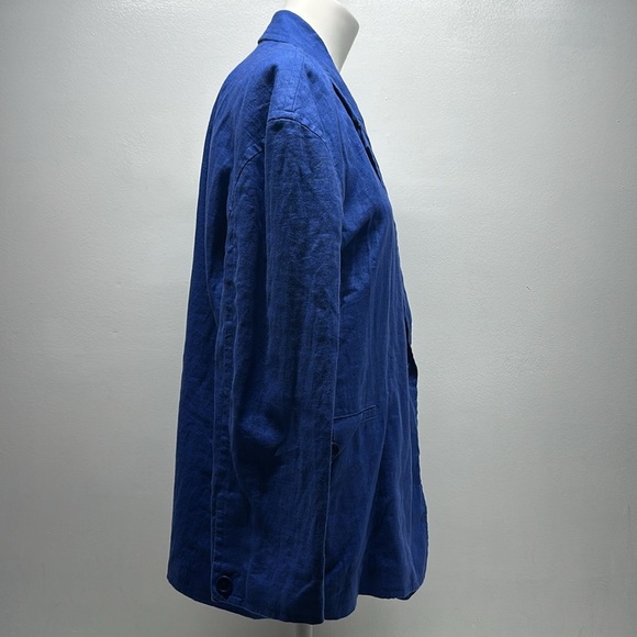 Madewell Blazer Jacket Coat Double Breasted Crossover Pure Linen Blue New Large - Picture 6 of 10